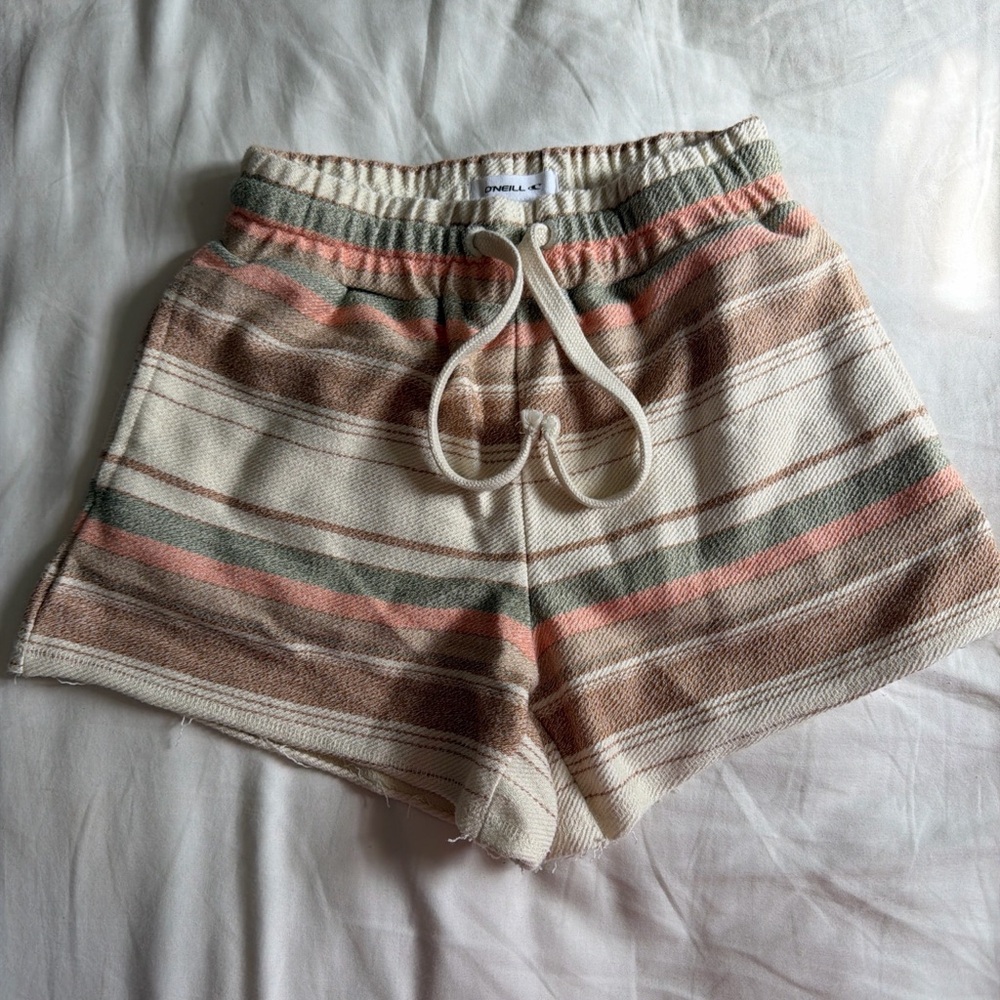 O'Neill Striped Knit Beach Shorts in Cream, Pink, Green, Brown